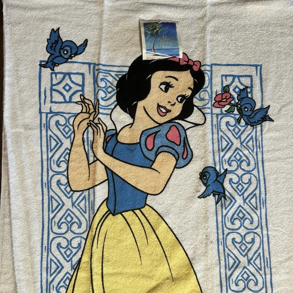 Vtg Franco Snow White Seven Dwarfs Beach Towel Disney Princess White 90s NEW